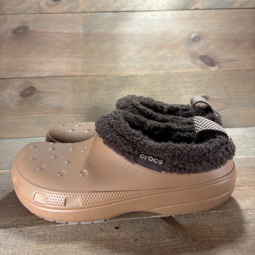Crocs Classic lined shorty Womens size 10 shoes Brown Faux Fur Slip On clogs